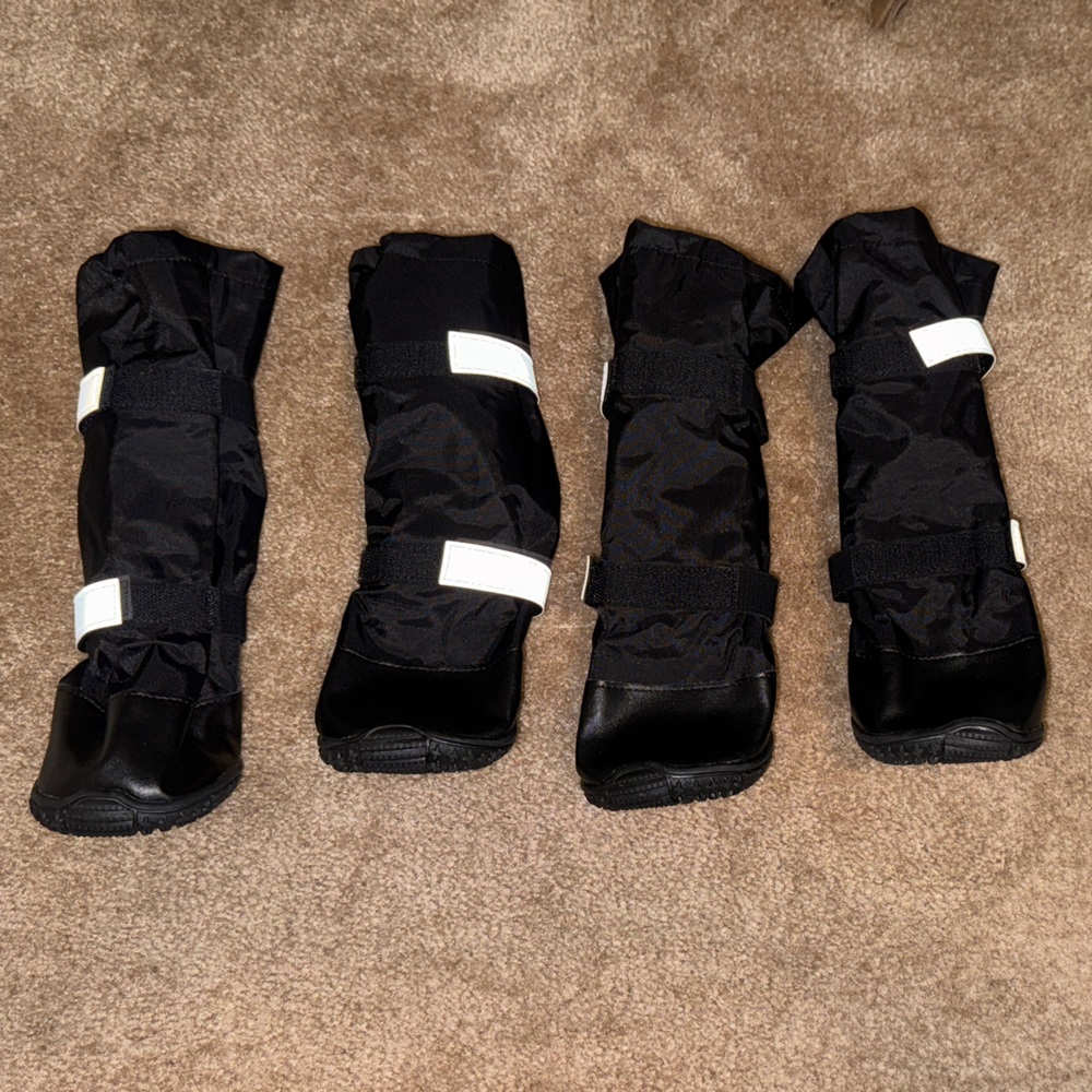 Black Waterproof Dog Boots with Reflective Velcro Straps